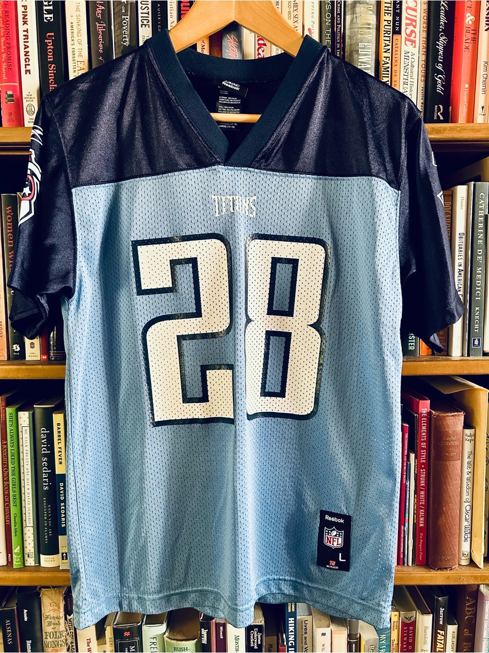 Tennesee Titans NFL Official Reebok Blue CJ2K Johnson 28 Football Jersey Youth L